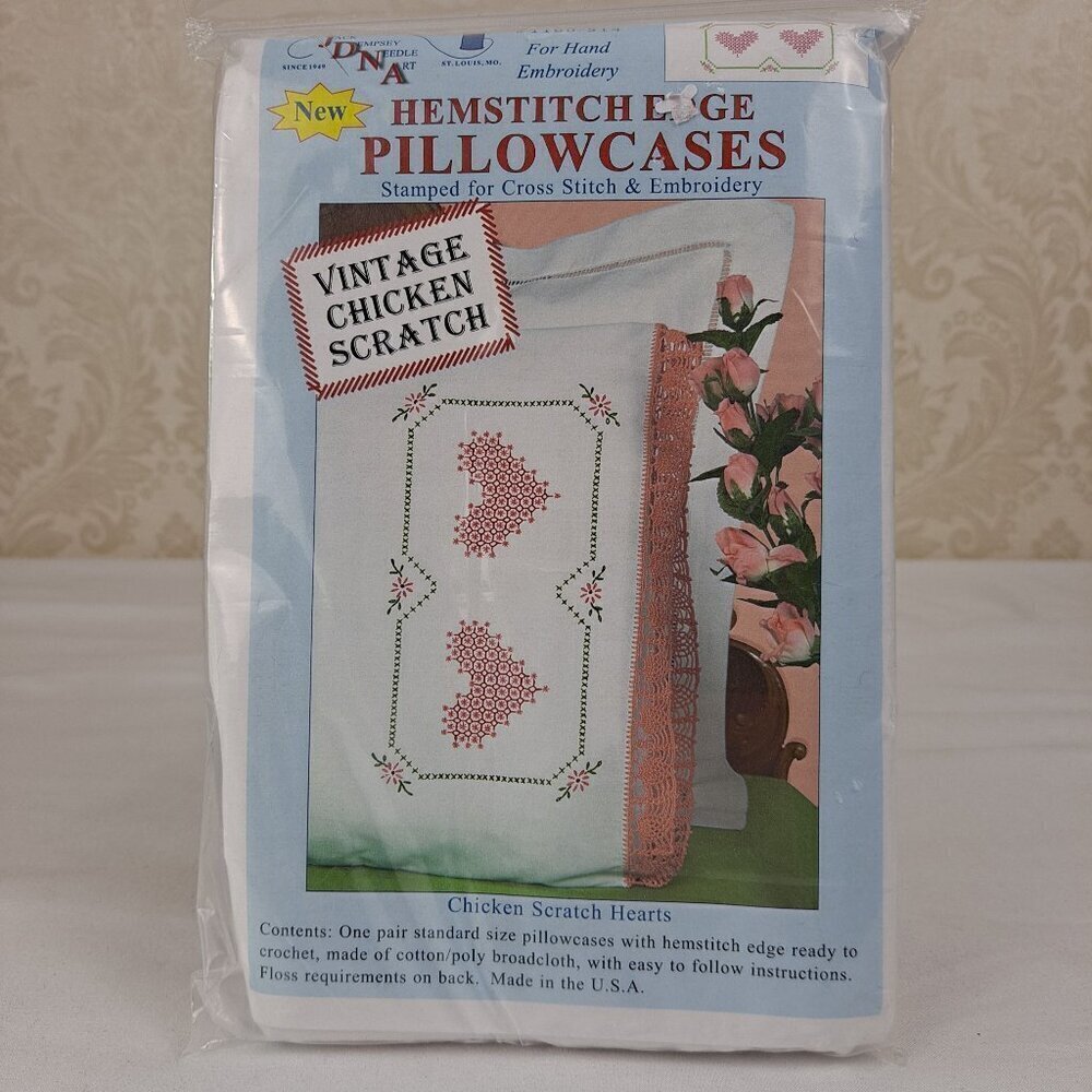 Hemstitch Set of 2 Chicken Scratch Hearts Stamped Cross Stitch Kit NWT